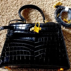 Black leather tote